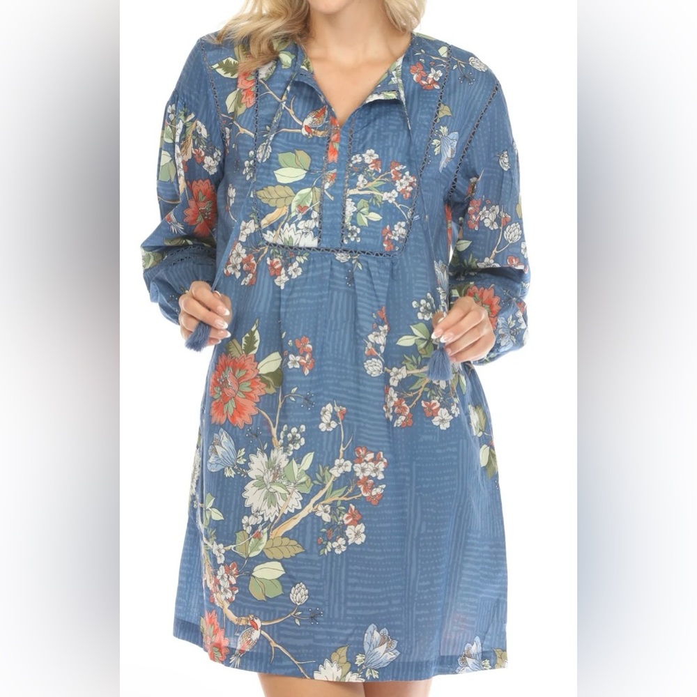 Johnny Was Floral Cotton Mini Dress Sz SM